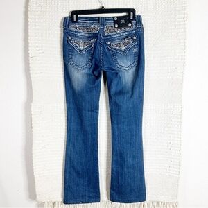 MISS ME dark wash embellished sequin flap pocket boot cut jeans 25
